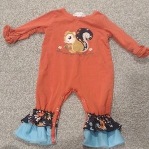 Marie Nicole Orange and Blue Kids One Piece with Squirrel Design 12 Months